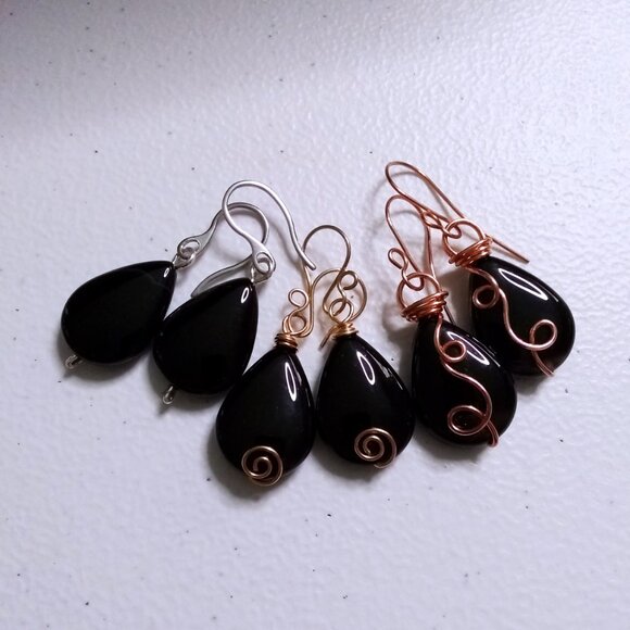Soul Cleansing: Massive Black Agate Teardrop Dangle Earrings! Calmness +Strength - Picture 10 of 10